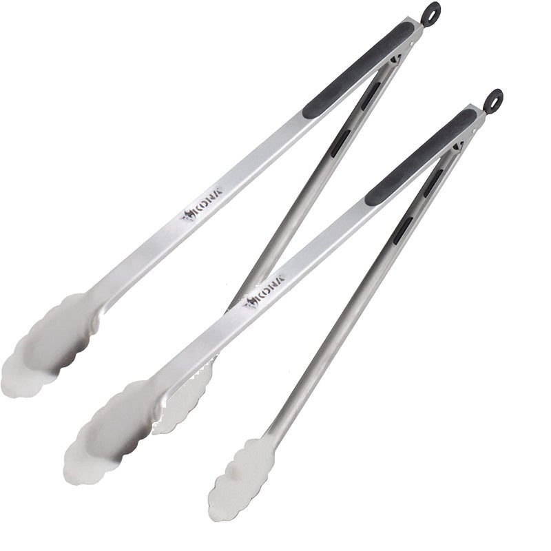 Kona Premium StainlessSteel Locking Grill Tongs Set of 2 18 inch Sturdy Heavy Duty Tongs  Great for Cooking Grilling and Barbecue BBQ