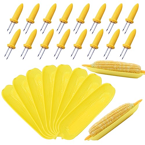 PEOUWNES Corn Dishes and Holders - 16 Pack Holders, 8 Pack Dishes - Stainless Steel, Perfect for Corn on the Cob - Image 1