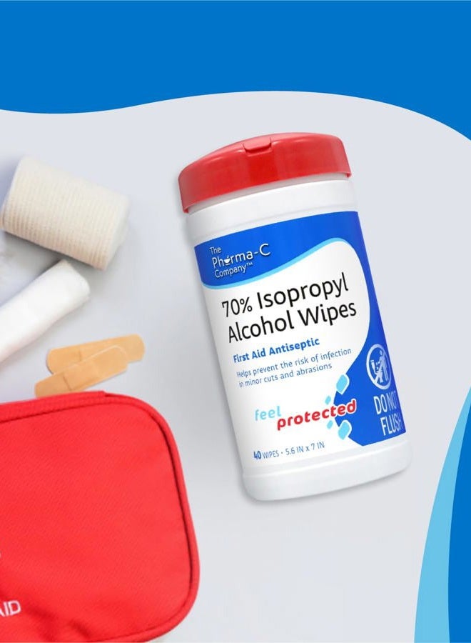 Pharma-C-Wipes مناديل كحول إيزوبروبيل 70% من فارما-سي [6 عبوات - 40 قطعة] - مطهر جروح للإسعافات الأولية مع غطاء قفل رطوبة. للاستخدام في الجروح الصغيرة والخدوش والحروق. - Image 5