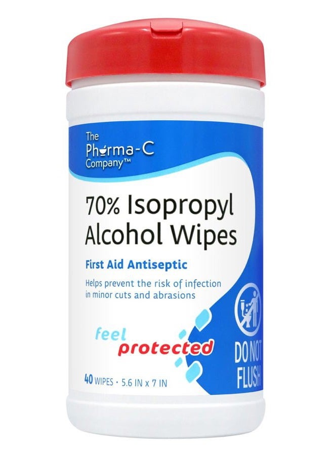 Pharma-C-Wipes مناديل كحول إيزوبروبيل 70% من فارما-سي [6 عبوات - 40 قطعة] - مطهر جروح للإسعافات الأولية مع غطاء قفل رطوبة. للاستخدام في الجروح الصغيرة والخدوش والحروق. - Image 2