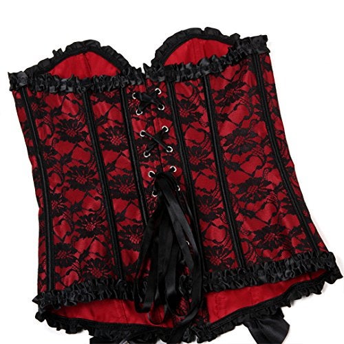 Zhitunemi Corsets For Vampire Costume Women: Floral Bustier Corset Tops For Women - Burlesque Moulin Rouge Costumes 5X-Large Red - Image 3