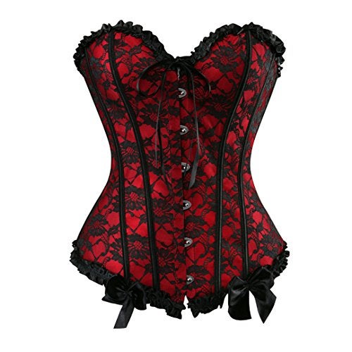 Zhitunemi Corsets For Vampire Costume Women: Floral Bustier Corset Tops For Women - Burlesque Moulin Rouge Costumes 5X-Large Red - Image 1