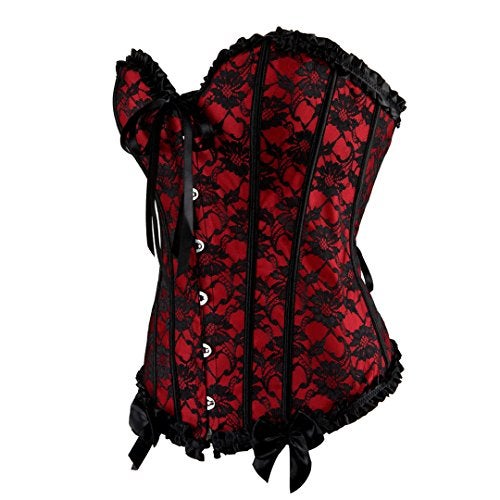 Zhitunemi Corsets For Vampire Costume Women: Floral Bustier Corset Tops For Women - Burlesque Moulin Rouge Costumes 5X-Large Red - Image 2