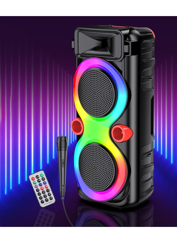 DLC BT HI FI Portable Speaker with Led Rotating Light 2X8" INCH - MICE + REMOTE CONTROL - USB - AUX - MEMORY CARD FM Radio Model -DLC-32292  - Image 2