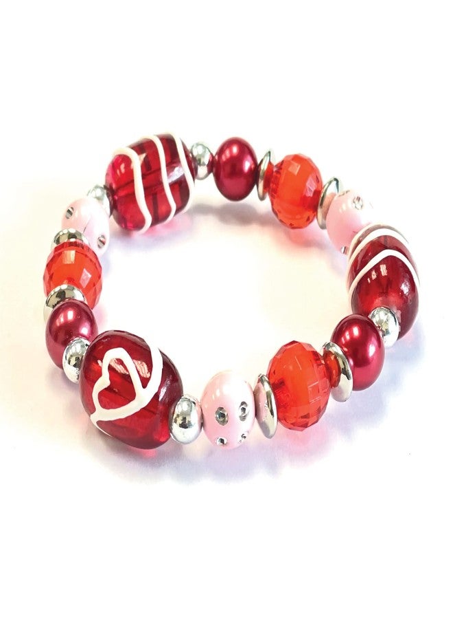 fiona Valentine Bracelet, Galentine Heart Glass Beaded Stretch Bracelet for Women, Gift for Her, 1 pc (Open Heart) - Image 1