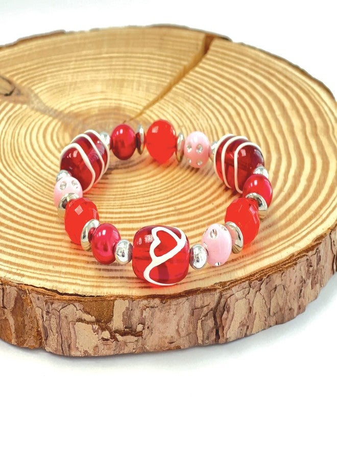 fiona Valentine Bracelet, Galentine Heart Glass Beaded Stretch Bracelet for Women, Gift for Her, 1 pc (Open Heart) - Image 5