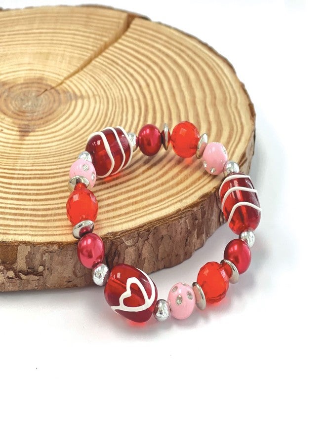 fiona Valentine Bracelet, Galentine Heart Glass Beaded Stretch Bracelet for Women, Gift for Her, 1 pc (Open Heart) - Image 2
