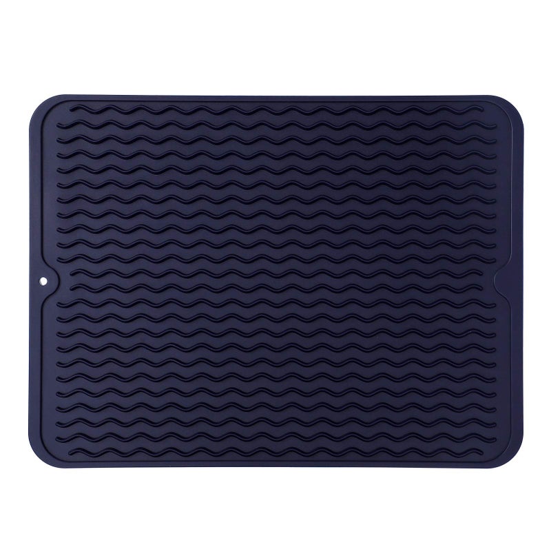 MicoYang Silicone Dish Drying Mat for Multiple UsageEasy cleanEcofriendlyHeatresistant Silicone Mat for Kitchen Counter or SinkRefrigerator or drawer liner Navy Blue L 16 inches x 12 inches