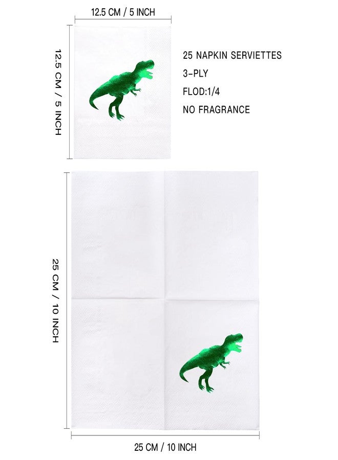 WRAPAHOLIC 25Pcs Dinosaur Birthday Cocktail Napkins - 3-Ply Green Foil Fierce Dinosaur Disposable Paper Napkins for Baby Shower Party Tableware Party Supplies - 5 x 5 In - Image 2