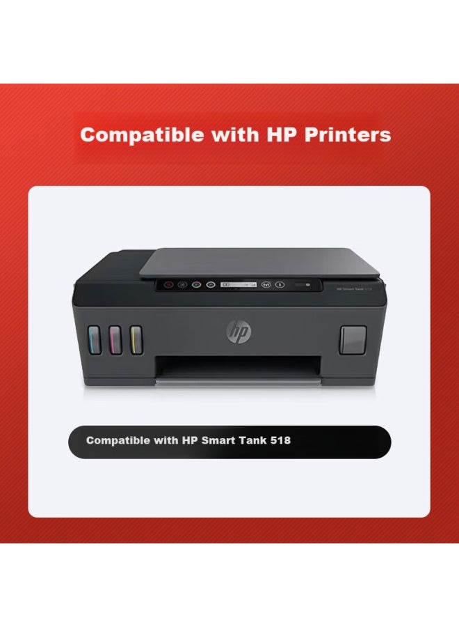 Huiwei Compatible With Hp Smart Tank 518 Ink Cartridge, Continuous Ink Color Inkjet Printer Cartridge For Home And Office Use, Suitable For Hp 519 510 511 516 Ink, Black - Image 1