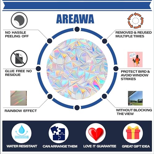 AREAWA 18 pcs Window Decals for Bird Strikes - Anti-Collision Window Decals to Save Birds from Window Collisions,Non Adhesive Reusable Vinyl Rainbow Window Stickers - Image 2