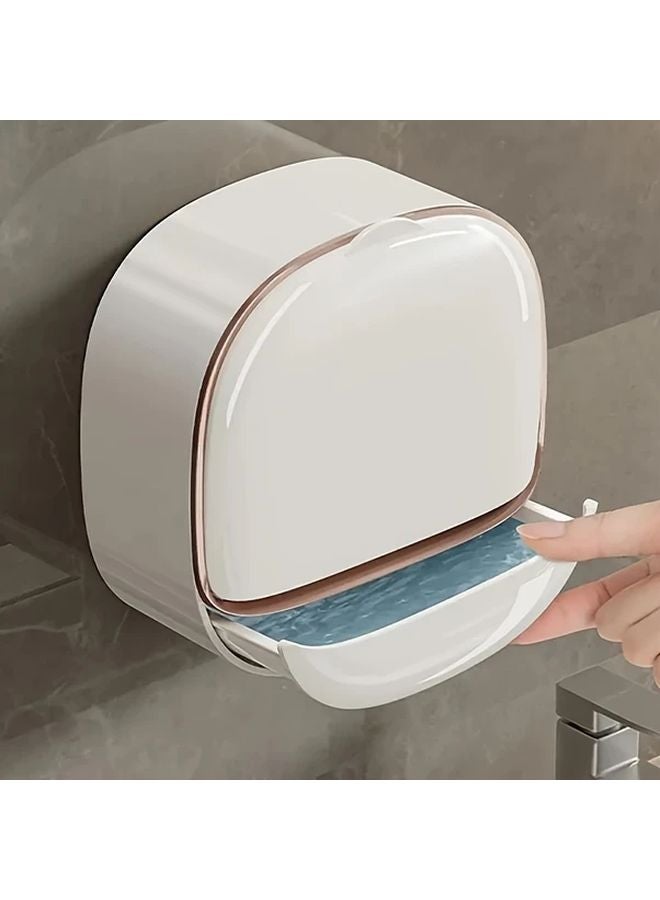 White Wall Mounted Soap Holder With Cover Double Layer No Drill Design - Image 5
