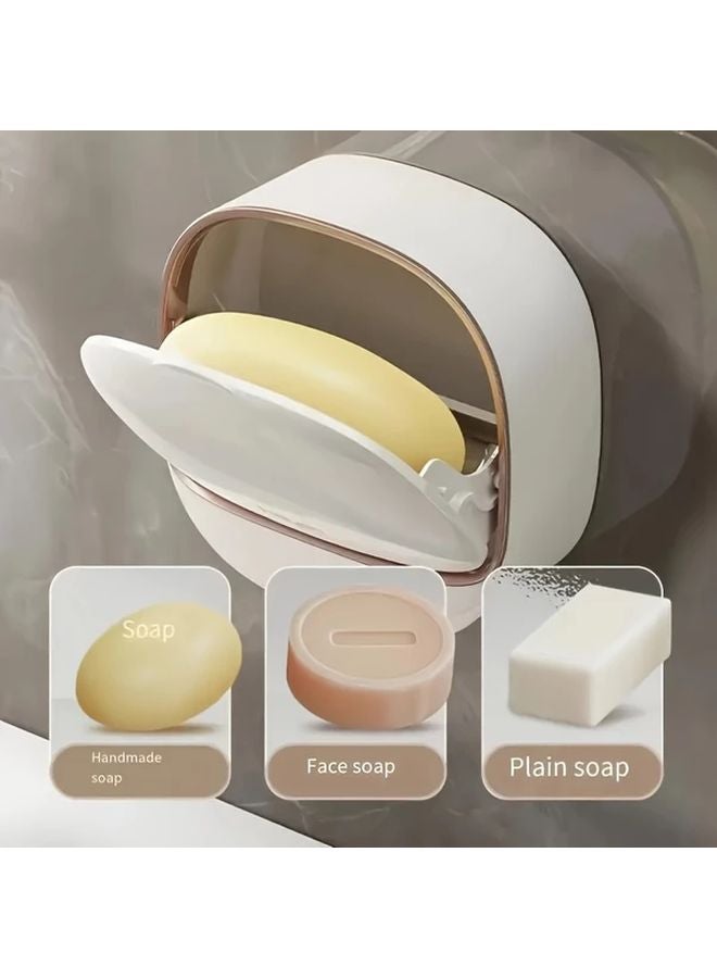 White Wall Mounted Soap Holder With Cover Double Layer No Drill Design - Image 4