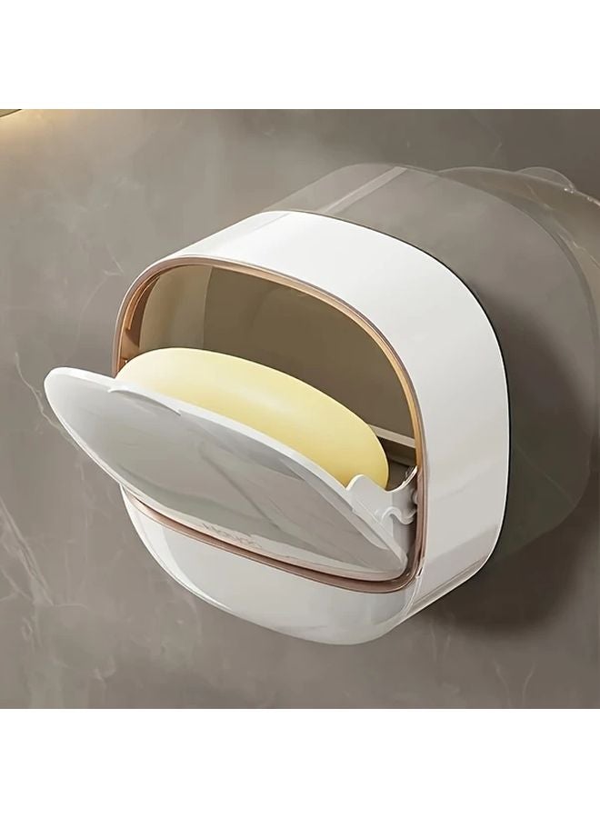 White Wall Mounted Soap Holder With Cover Double Layer No Drill Design - Image 1