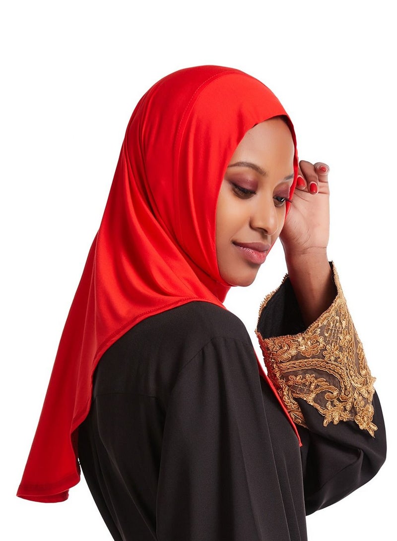 Loquat Women's Modal Stretch Long Scarf Solid Color Hijab Inner Cap Red - Image 2