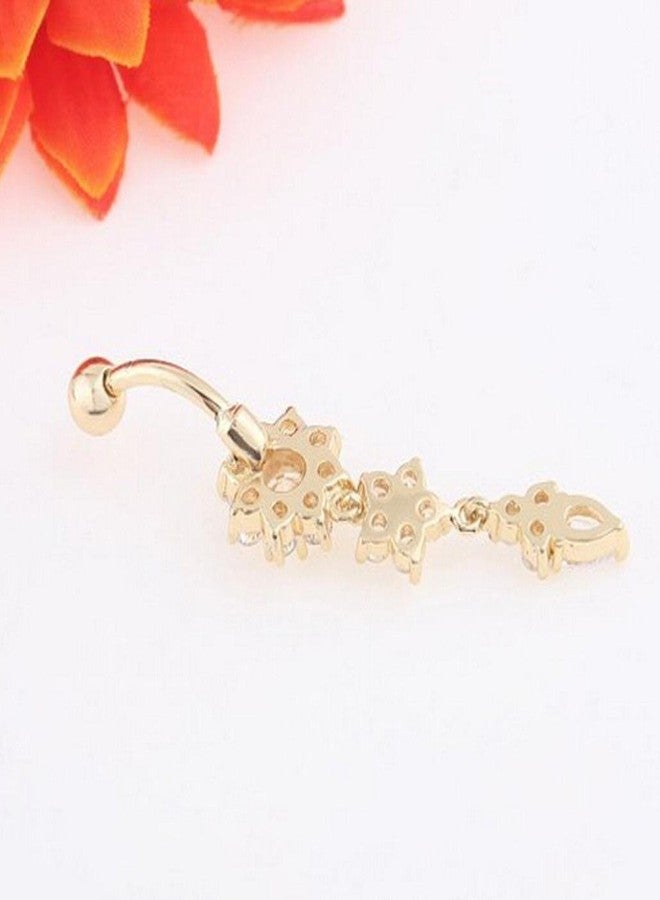 BeeSpring Women's Crystal Ring Body Dangle Barbell Bar Belly Button Ring (Gold, 2 Inches) - Image 3