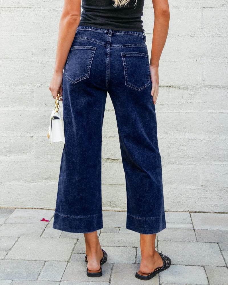 GRAPENT Women's Stretchy Capri Jeans - Dark Blue Wide Leg Cropped Jeans Size 16-18 - Image 2