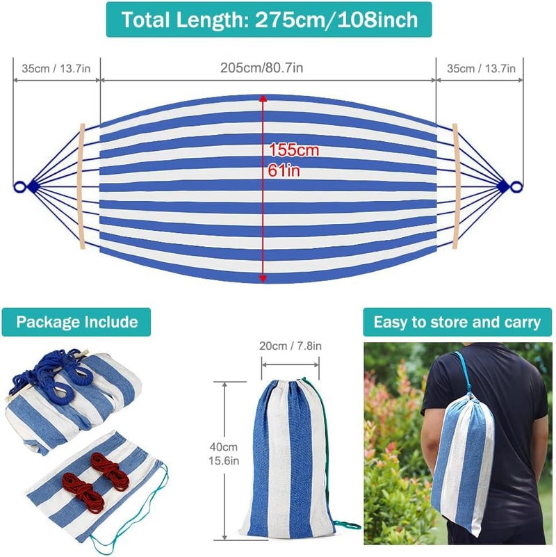 MOSFiATA Hammocks Portable Camping Hammock Upgraded 550lb Comfortable Fabric Hammock with Two Anti Roll Balance Beam and Sturdy Metal Knot Tree Straps for Camping, Patio, Backyard, Outdoor(Blue White) - Image 3