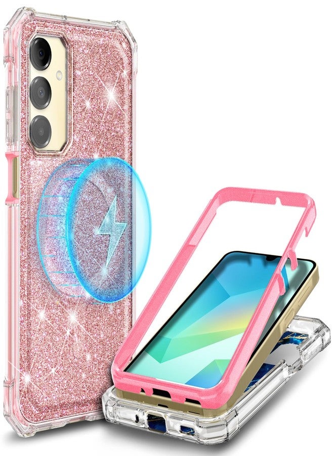 WDHD for Samsung Galaxy A16 5G Phone Case with [Built-in Screen Protector], Magnetic Case [Compatible with Mag-Safe] Shockproof Protective Bumper Case (Glitter Rose Gold) - Image 1