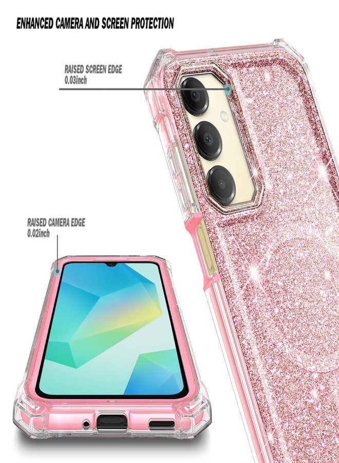 WDHD for Samsung Galaxy A16 5G Phone Case with [Built-in Screen Protector], Magnetic Case [Compatible with Mag-Safe] Shockproof Protective Bumper Case (Glitter Rose Gold) - Image 2