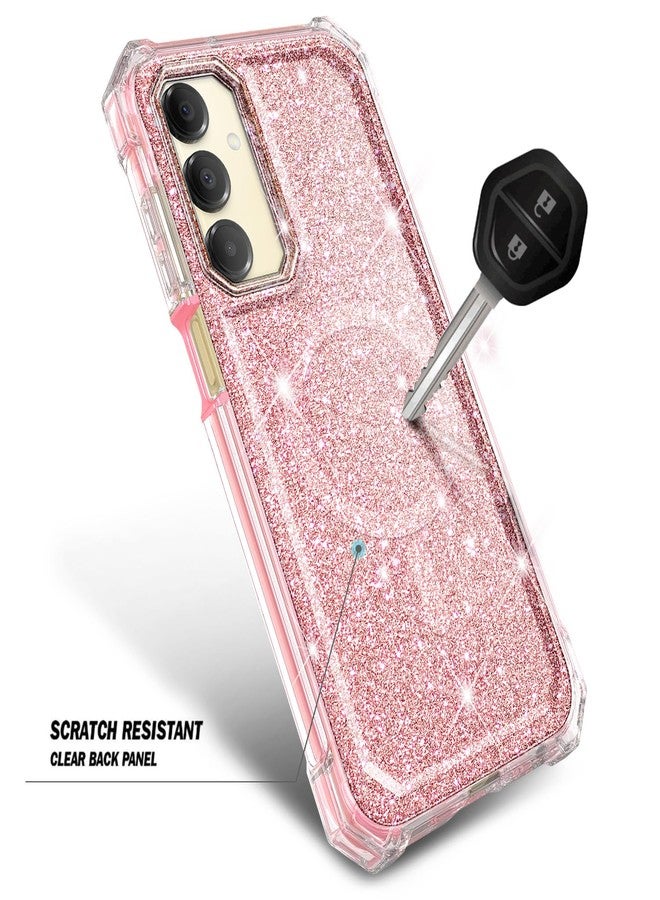 WDHD for Samsung Galaxy A16 5G Phone Case with [Built-in Screen Protector], Magnetic Case [Compatible with Mag-Safe] Shockproof Protective Bumper Case (Glitter Rose Gold) - Image 4