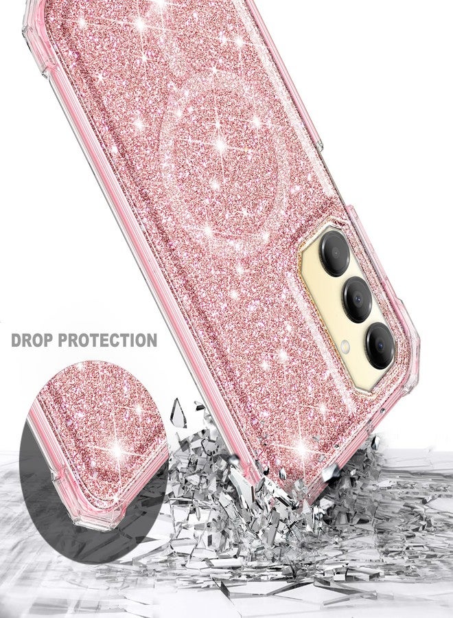 WDHD for Samsung Galaxy A16 5G Phone Case with [Built-in Screen Protector], Magnetic Case [Compatible with Mag-Safe] Shockproof Protective Bumper Case (Glitter Rose Gold) - Image 5