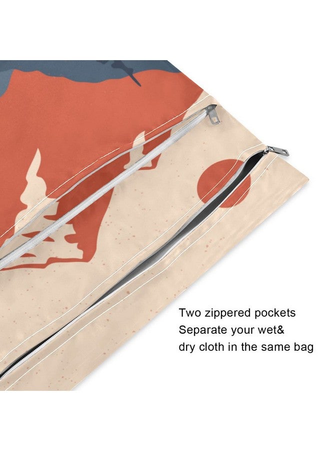 Kigai 2pcs Setting Sun Mountain Wet Dry Bags,Waterproof Reusable Cloth Diaper Wet Dry Bags for Travel,Diapers,Dirty Gym Clothes and Toiletries - Image 3