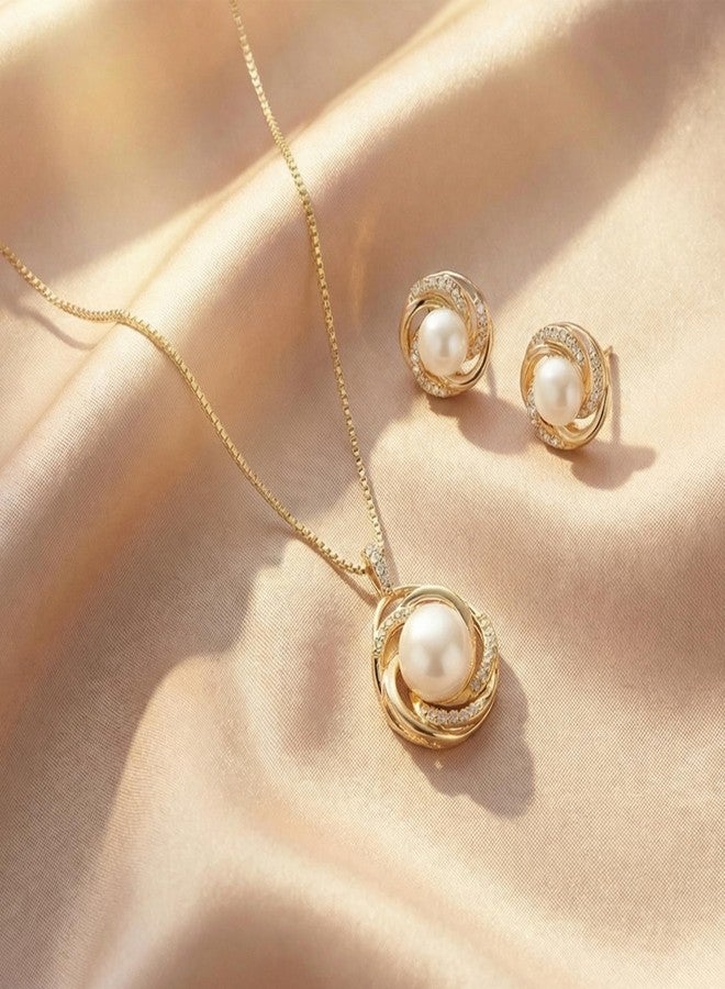 Mariell Freshwater Pearl Wedding Necklace Earrings Set for Brides, Bridesmaids, Birthday Gift - Image 4
