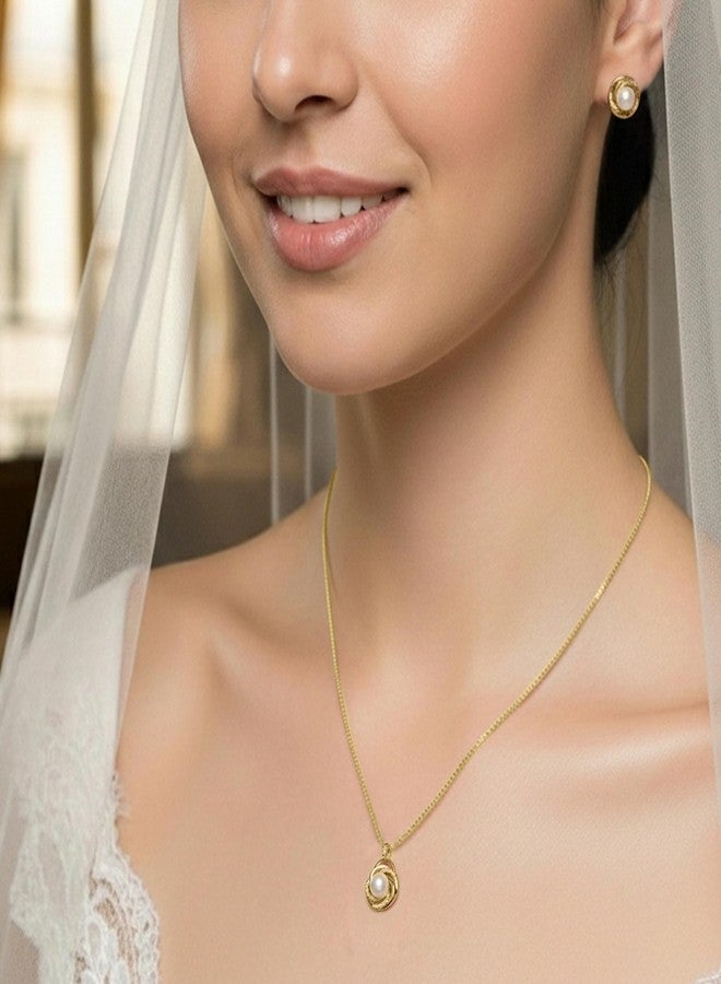 Mariell Freshwater Pearl Wedding Necklace Earrings Set for Brides, Bridesmaids, Birthday Gift - Image 2