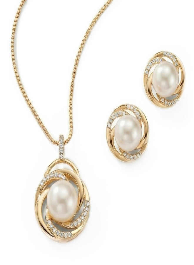 Mariell Freshwater Pearl Wedding Necklace Earrings Set for Brides, Bridesmaids, Birthday Gift - Image 1