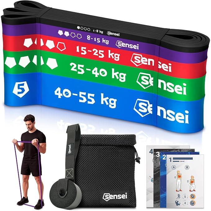 SENSEI Widerstandsbnder Set  Klimmzugband Set Inkl. E-Book  Fitnessbnder Fr Muskelaufbau, Calisthenics & Home Gym  Latex Bnder (3Er, 4Er, 5Er Sets) - Image 1