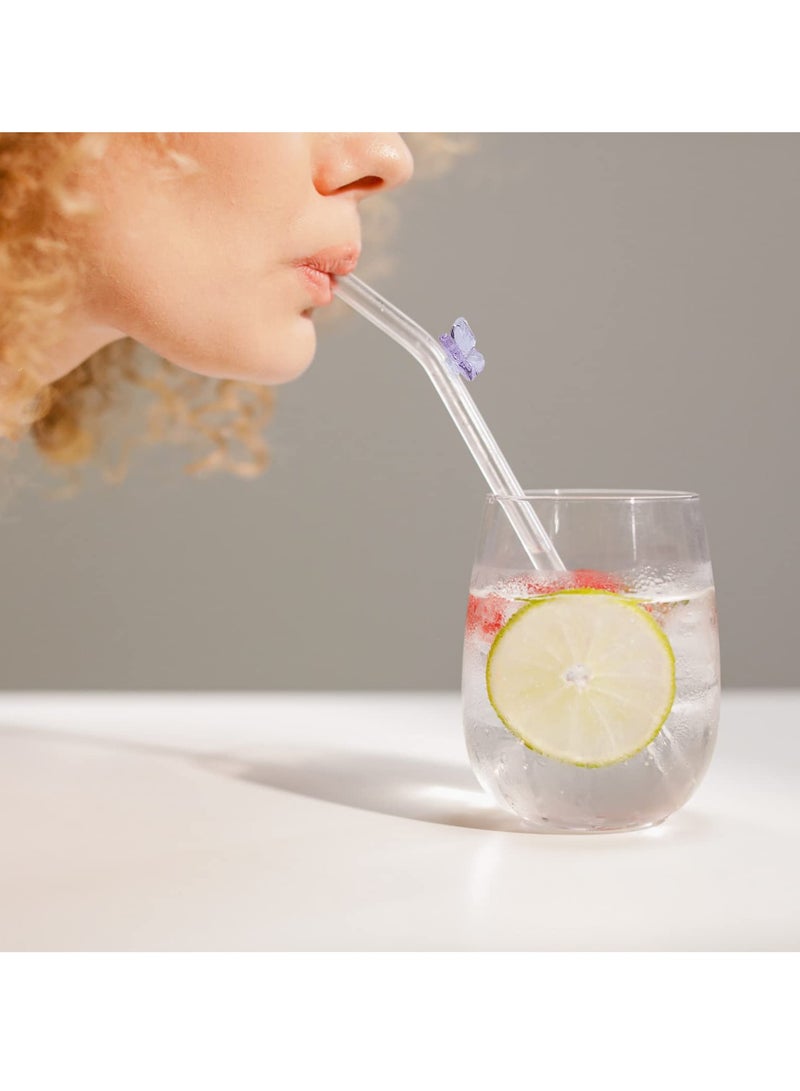 SOLARAE Reusable Straws Clear Glass Straws Colorful Butterfly Design Size 7.8" x 8mm with 1 Cleaning Brush for Smoothies, Milkshakes, Juices, Teas (5 Pcs Colorful Butterfly) - Image 5