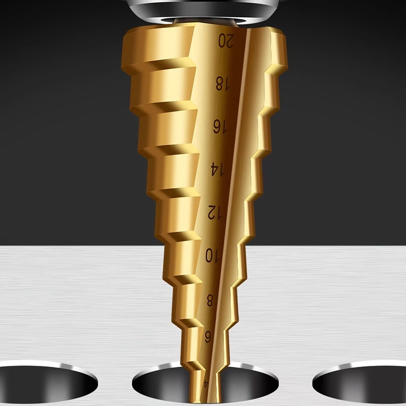 3 قطع من مثاقب الخطوة HSS المطلية 3-12 مم 4-20 mm بعمود سداسي للخشب والمعدن - Image 4