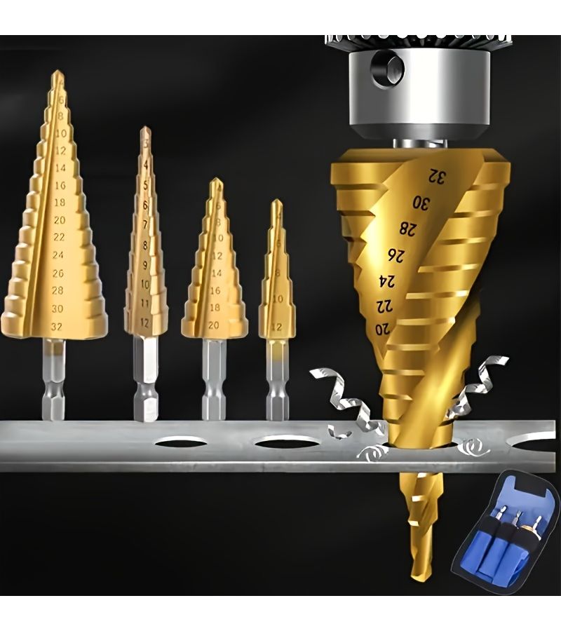 3 قطع من مثاقب الخطوة HSS المطلية 3-12 مم 4-20 mm بعمود سداسي للخشب والمعدن - Image 3