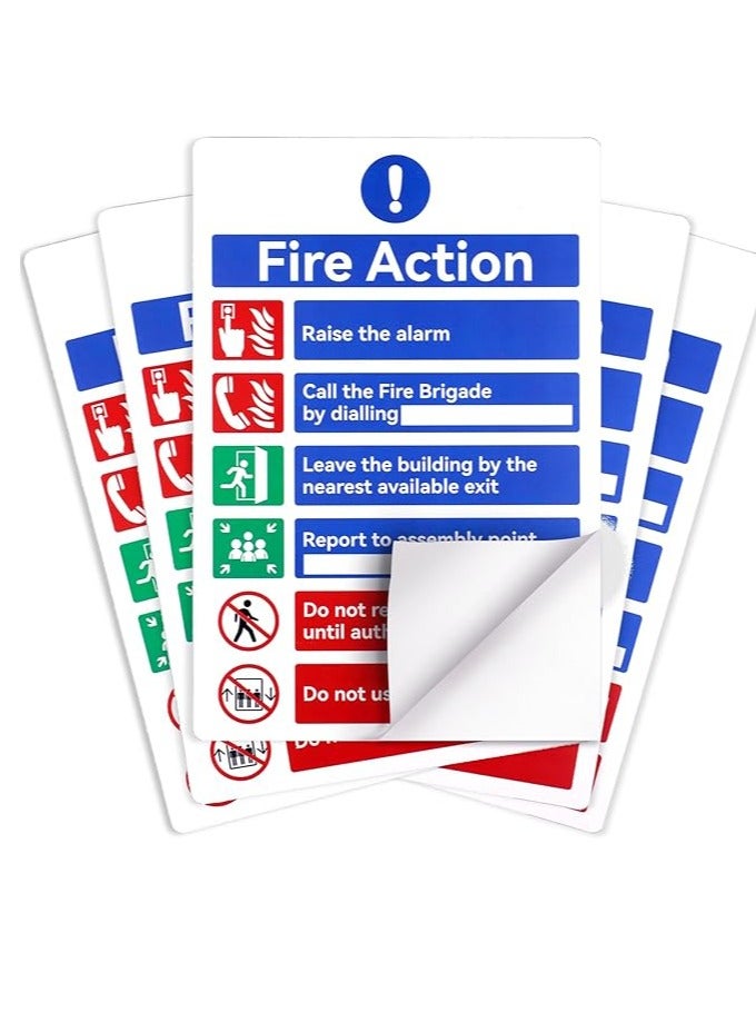 Midwest علامة إشعار إجراءات الحريق، 5 قطع من علامات السلامة من الحريق - رقم الطوارئ، إجراءات الإخلاء، الإبلاغ إلى نقطة التجمع وعلامة إنذار الحريق، 20x30 سم علامة إجراءات الحريق ذاتية اللصق، 5 عبوات - Image 1