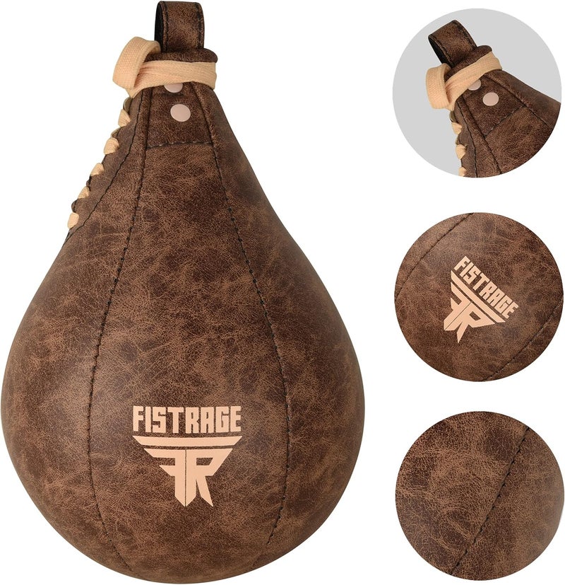 FISTRAGE FR Speed Ball Boxing Bag Leather MMA Muay Thai Training Punching Dodge Striking Kit with Free Hanging Swivel Workout Speedball Kicking Platform Equipment (Beige) - Image 3