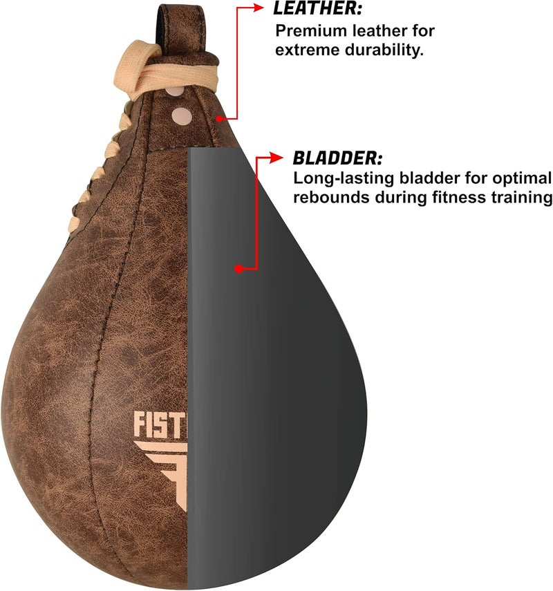 FISTRAGE FR Speed Ball Boxing Bag Leather MMA Muay Thai Training Punching Dodge Striking Kit with Free Hanging Swivel Workout Speedball Kicking Platform Equipment (Beige) - Image 4