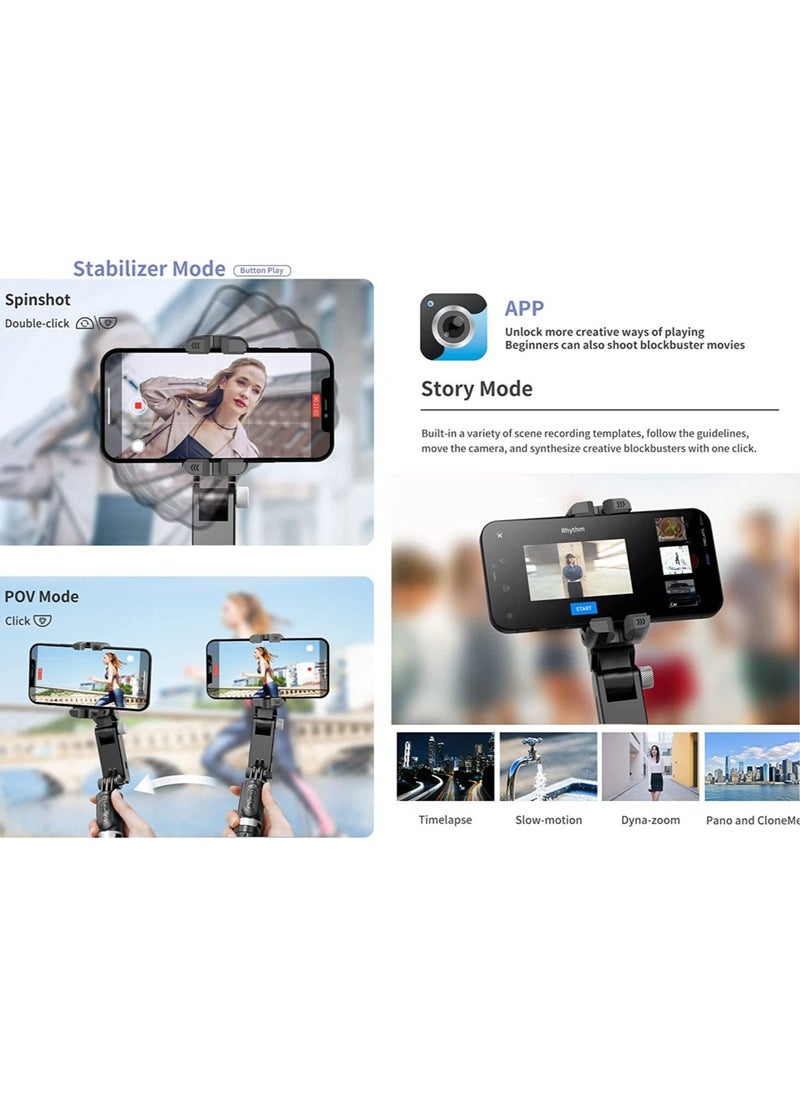 ELTRAZONE Gimbal Stabilizer Tripod for smartphones with light handheld or portable 360° rotation with face tracker and wireless remote control compatible with iPhone and Android  - Image 4