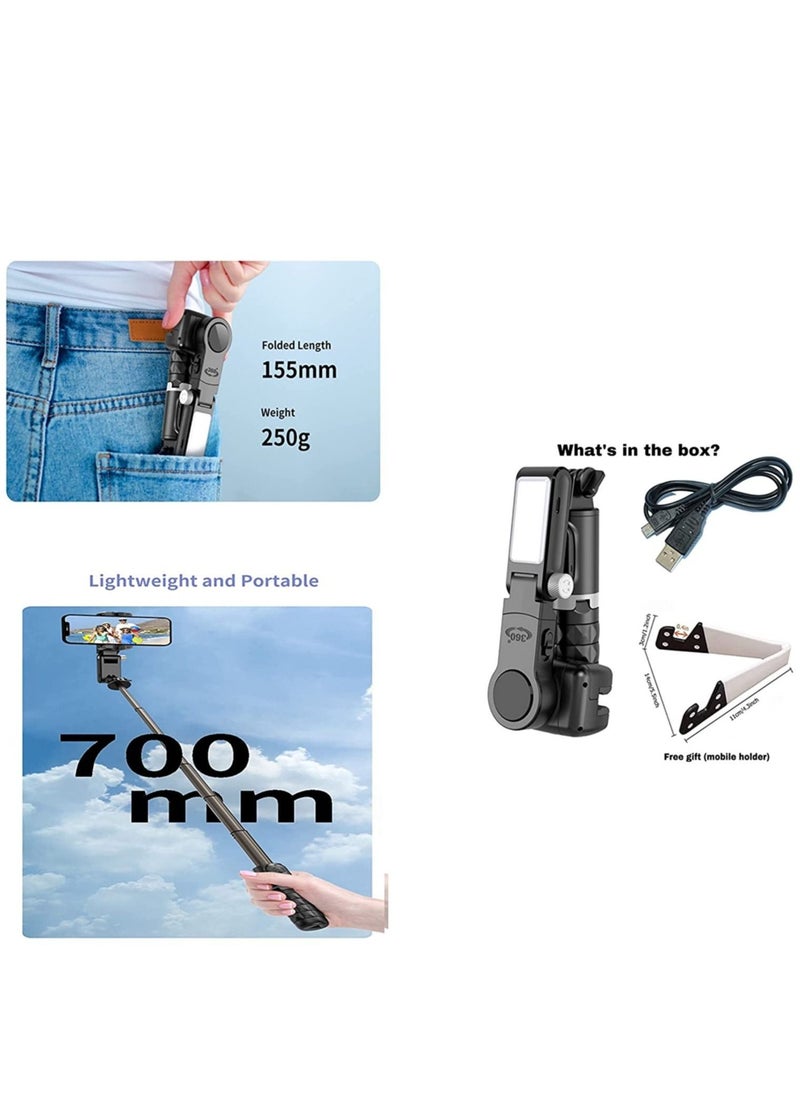 ELTRAZONE Gimbal Stabilizer Tripod for smartphones with light handheld or portable 360° rotation with face tracker and wireless remote control compatible with iPhone and Android  - Image 3