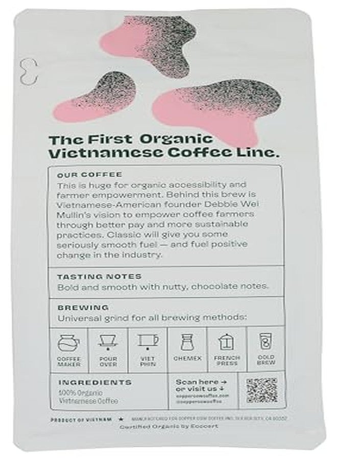 Copper Cow Coffee قهوة كوبر كاو العضوية الكلاسيكية الفيتنامية المحمصة الداكنة المطحونة، 12 أونصة - Image 3