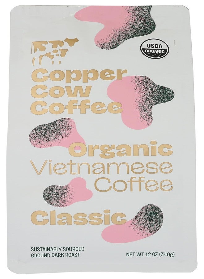 Copper Cow Coffee قهوة كوبر كاو العضوية الكلاسيكية الفيتنامية المحمصة الداكنة المطحونة، 12 أونصة - Image 2