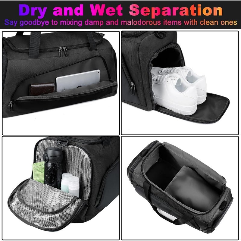 Gym Bag for Fitness Use, Nylon Material, Black Color, Dry/Wet Separation + Shoe Compartment + Water-Resistant Surface - Image 3