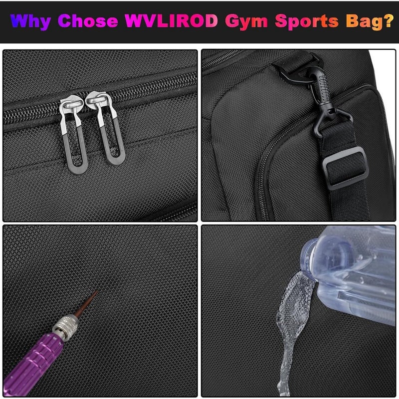 Gym Bag for Fitness Use, Nylon Material, Black Color, Dry/Wet Separation + Shoe Compartment + Water-Resistant Surface - Image 4