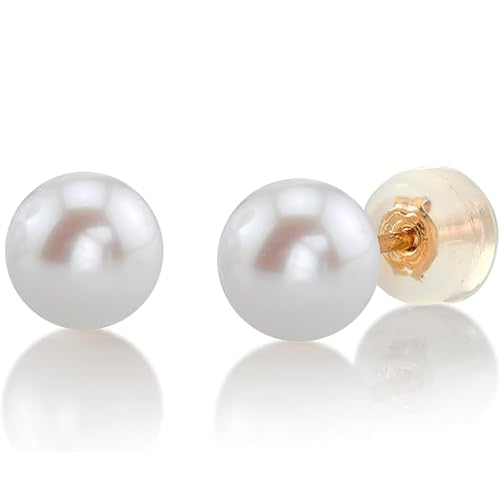THE PEARL SOURCE 14K Gold 7-8mm AAAA Quality Round White Freshwater Cultured Pearl Stud Earrings for Women - Image 1