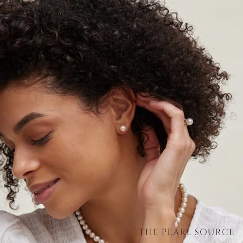 THE PEARL SOURCE 14K Gold 7-8mm AAAA Quality Round White Freshwater Cultured Pearl Stud Earrings for Women - Image 3