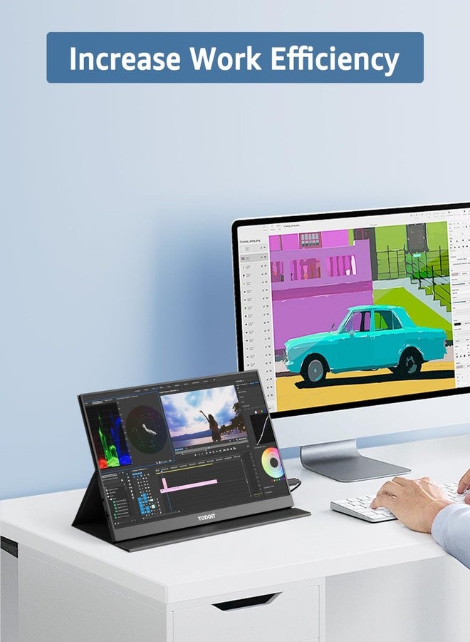 Yodoit Portable Monitor for Laptop 1920×1200 16" Travel Monitor FHD Screen IPS Display with USB Type C Port, Built-in Speakers and Smart Cover Compatible with PC, MacBook, Xbox (Black) - Image 4
