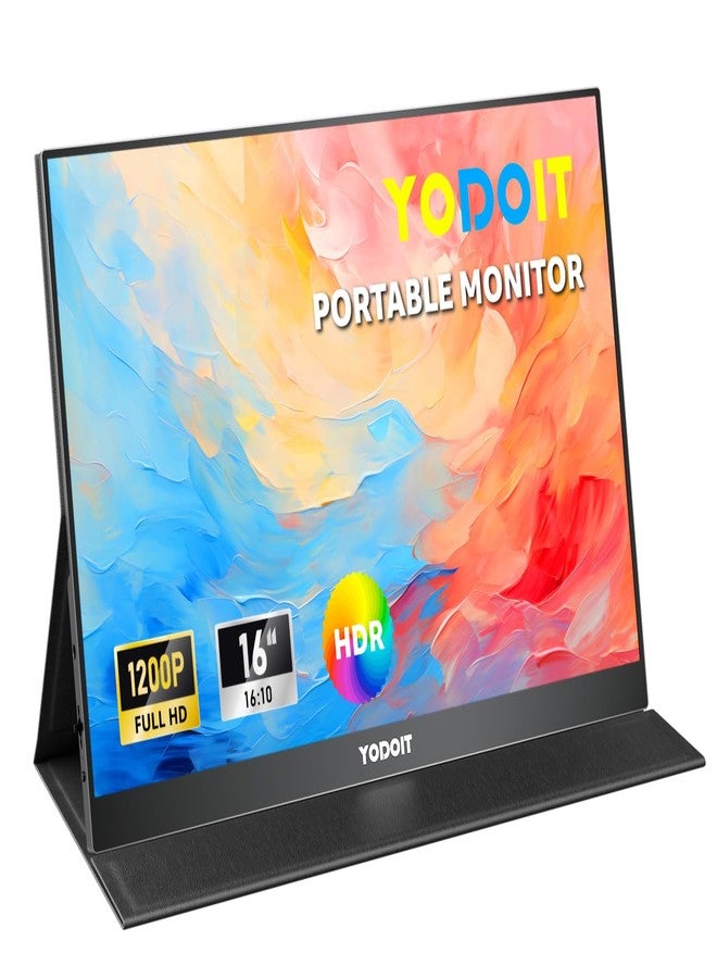 Yodoit Portable Monitor for Laptop 1920×1200 16" Travel Monitor FHD Screen IPS Display with USB Type C Port, Built-in Speakers and Smart Cover Compatible with PC, MacBook, Xbox (Black) - Image 1