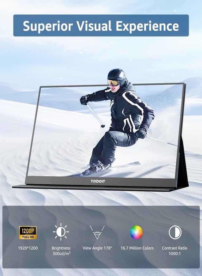 Yodoit Portable Monitor for Laptop 1920×1200 16" Travel Monitor FHD Screen IPS Display with USB Type C Port, Built-in Speakers and Smart Cover Compatible with PC, MacBook, Xbox (Black) - Image 5