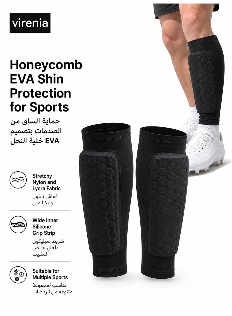virenia 2 Pcs Soccer Shin Guards for Kids, Youth & Adults – Lightweight Calf Compression Sleeves with Honeycomb Impact Pads – Shin Defender for Football, Baseball, Basketball, Taekwondo – Anti-Slip Design, Protective Gear – Size L – Black - Image 1