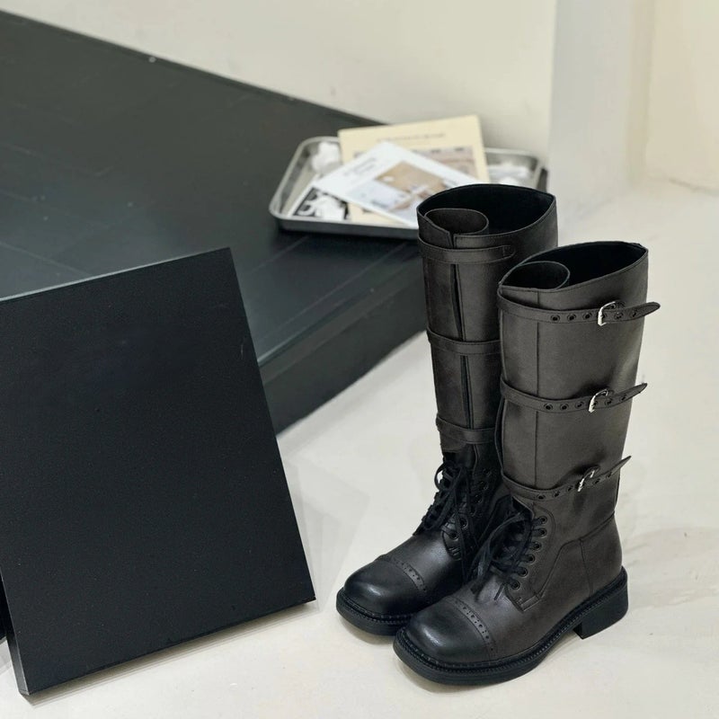 [4143 Ready Stock And Quick Delivery] Large Size Miu Knight Boots For Women Retro British Boots Women'S Cowboy Boots - Image 5